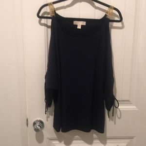 Michael Kors cold shoulder top with gold chain